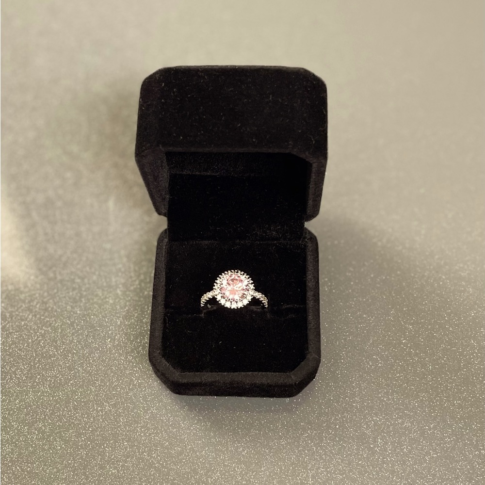 🌺Pink Champagne Cubic Zirconia Halo 2 Carat Cocktail Ring 925 Size 6 New in Box